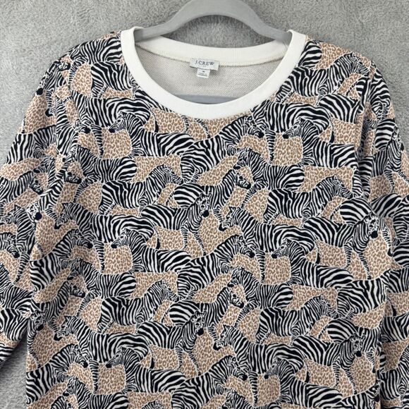 J Crew Sweater Womens S Brown Zebras Novelty Print Terry Crew Neck Long Sleeve - Picture 3 of 15